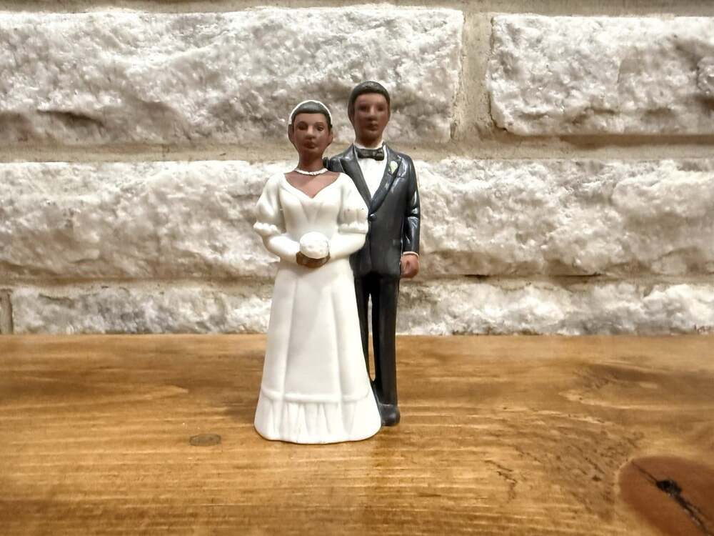 Vintage Wedding Topper African American Bisque White Tux Blazer 4.25"